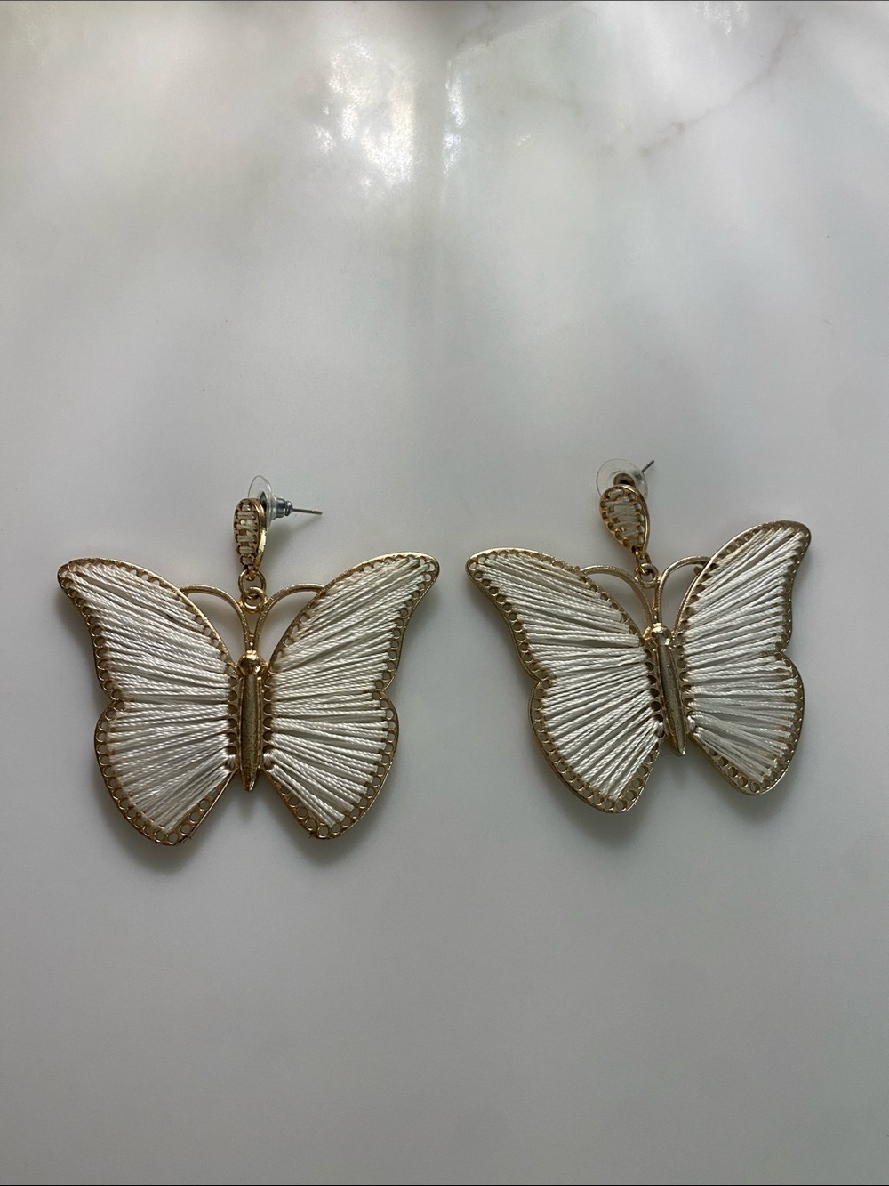 Gold & White Butterfly Earrings - Women Jewelry - chunky statement earrings